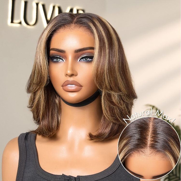 Blonde Highlight / Brown Highlight Short Layered Bob Wig Glueless 5x5 Closure Pre-Cut Lace Wig(PayPal Checkout Save $2) - Image 9