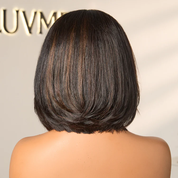 Blonde Highlight / Brown Highlight Short Layered Bob Wig Glueless 5x5 Closure Pre-Cut Lace Wig(PayPal Checkout Save $2) - Image 19