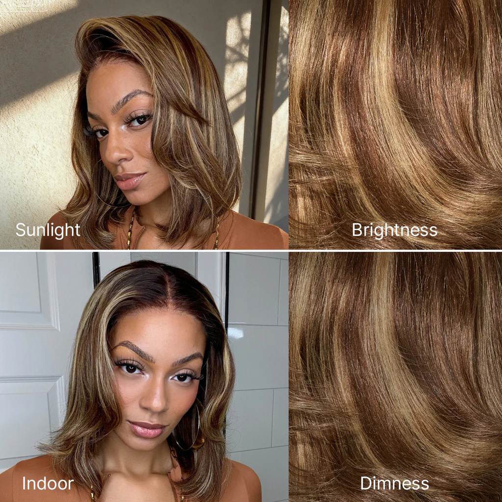Blonde Highlight / Brown Highlight Short Layered Bob Wig Glueless 5x5 Closure Pre-Cut Lace Wig(PayPal Checkout Save $2) - Image 4