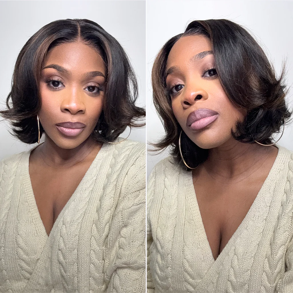Blonde Highlight / Brown Highlight Short Layered Bob Wig Glueless 5x5 Closure Pre-Cut Lace Wig(PayPal Checkout Save $2) - Image 14