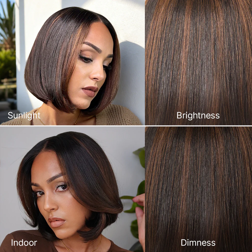 Blonde Highlight / Brown Highlight Short Layered Bob Wig Glueless 5x5 Closure Pre-Cut Lace Wig(PayPal Checkout Save $2) - Image 21