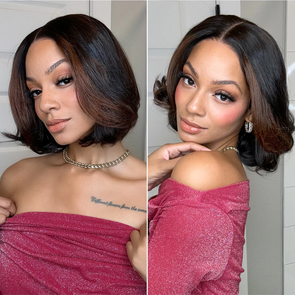 Blonde Highlight / Brown Highlight Short Layered Bob Wig Glueless 5x5 Closure Pre-Cut Lace Wig(PayPal Checkout Save $2) - Image 15