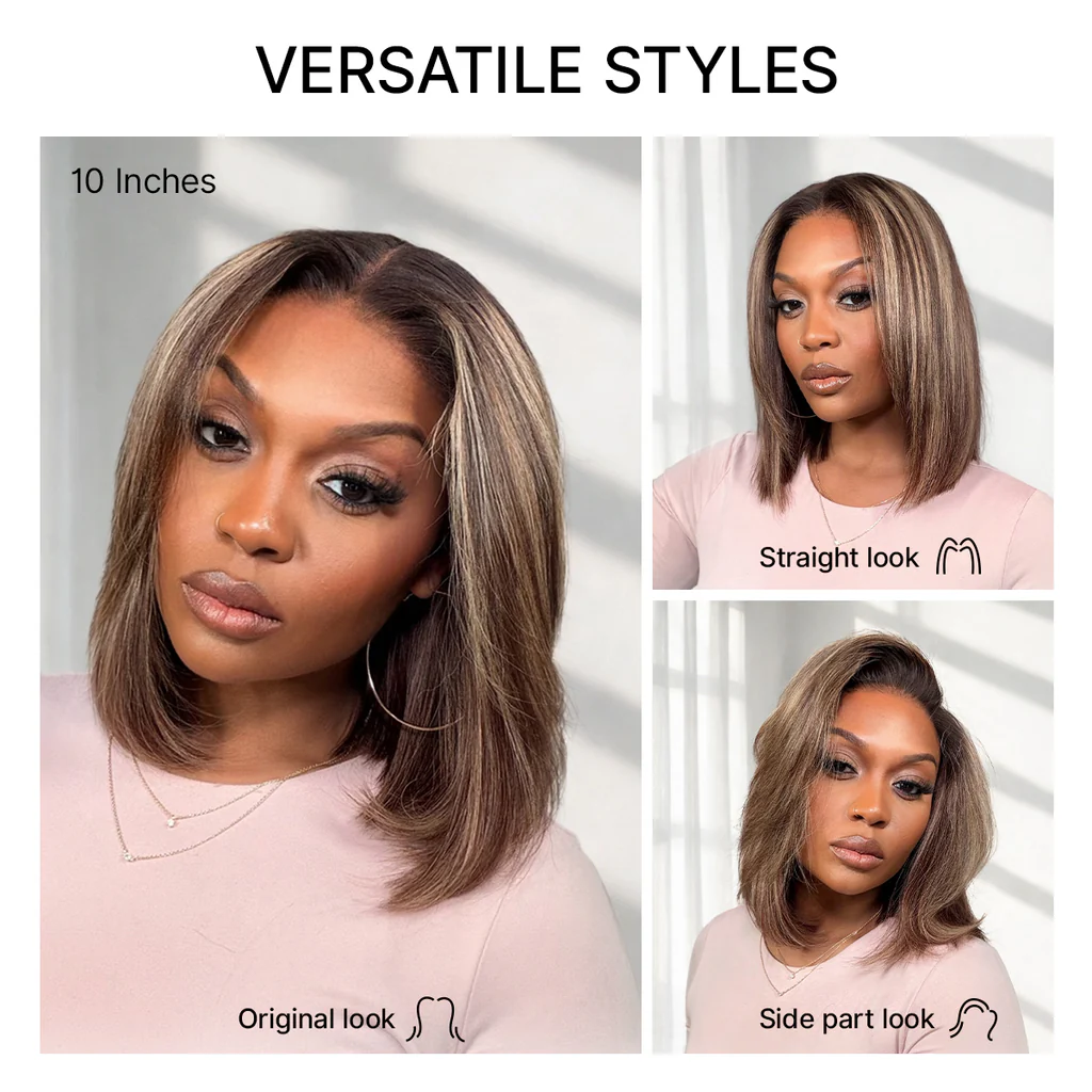 Blonde Highlight / Brown Highlight Short Layered Bob Wig Glueless 5x5 Closure Pre-Cut Lace Wig(PayPal Checkout Save $2) - Image 6