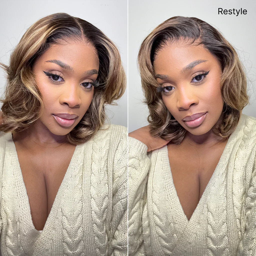 Blonde Highlight / Brown Highlight Short Layered Bob Wig Glueless 5x5 Closure Pre-Cut Lace Wig(PayPal Checkout Save $2) - Image 5